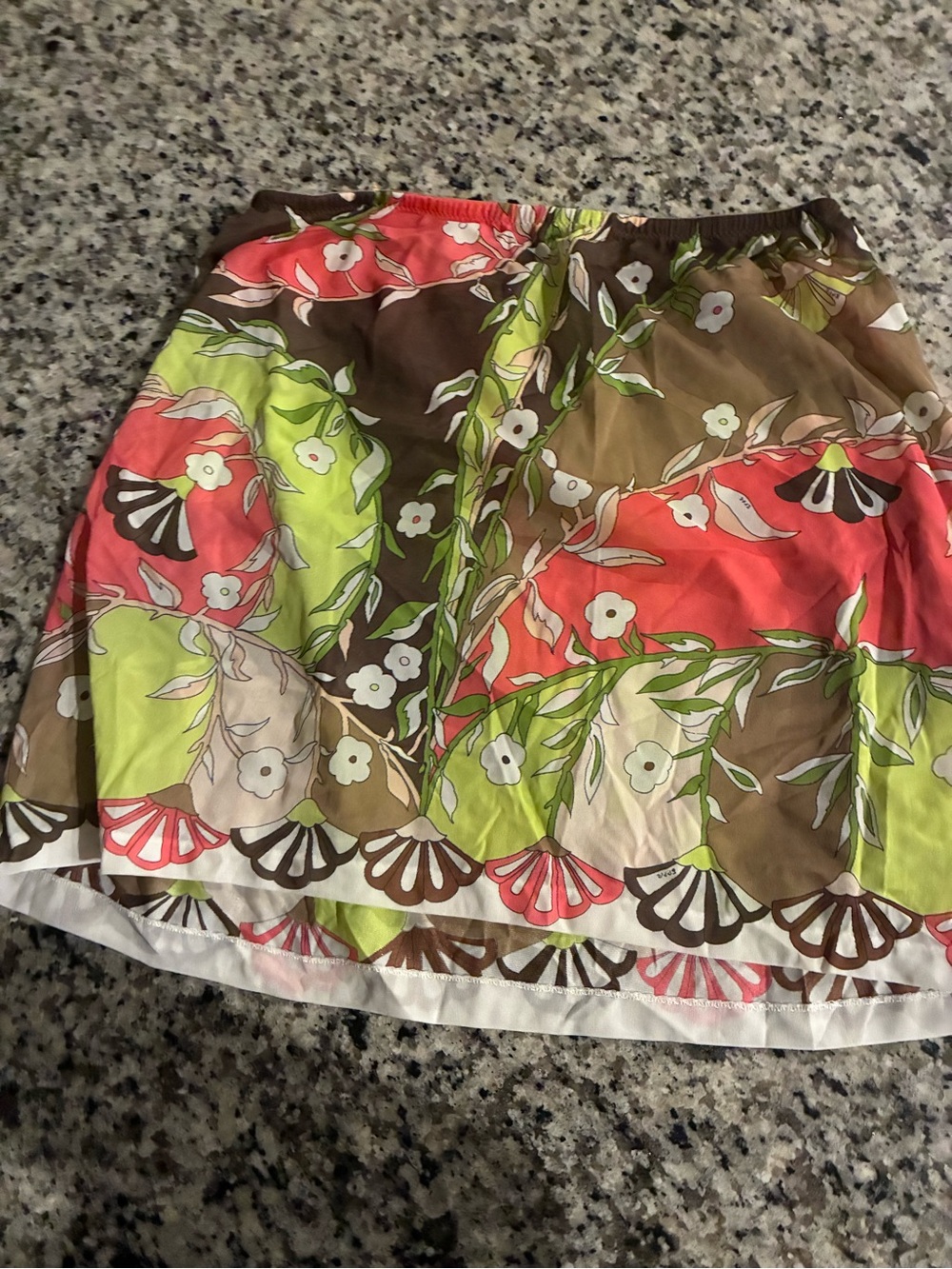 Vintage Emilio Pucci Formfit Rogers Floral Print Mini Skirt in Coral, Lime&Brown
